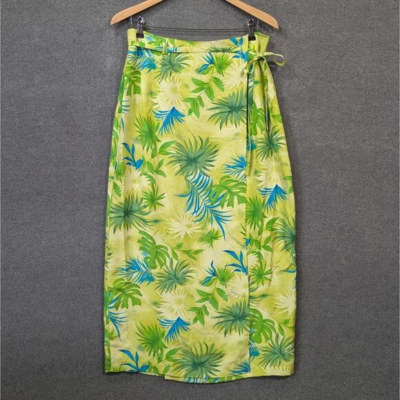 Worthington 100% Silk Wrap Skirt Women 14 Tropical Floral Maxi Midi Beach Cruise - Picture 1 of 13
